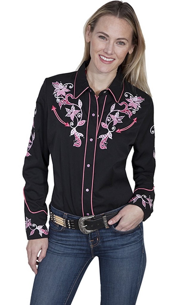 Scully Western Shirt Womens L/S Snap Embroidery Floral Pearl PL-844 ...