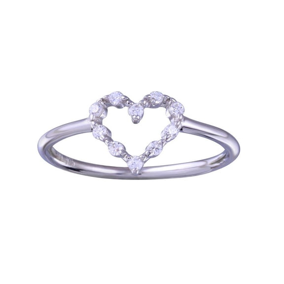 Rhodium Plated 925 Sterling Silver Heart Love Clear Cubic Zirconia Ring White Jewelry Female Size 5