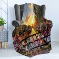 thumbnail image 4 of City Soft Flannel Fleece Throw Blanket, Holland Amsterdan Urban Photo with Sunset over Canal and Bicycles Floral Balls, Cozy Plush for Indoor and Outdoor Use, 50" x 60", Multicolor, by Ambesonne, 4 of 5