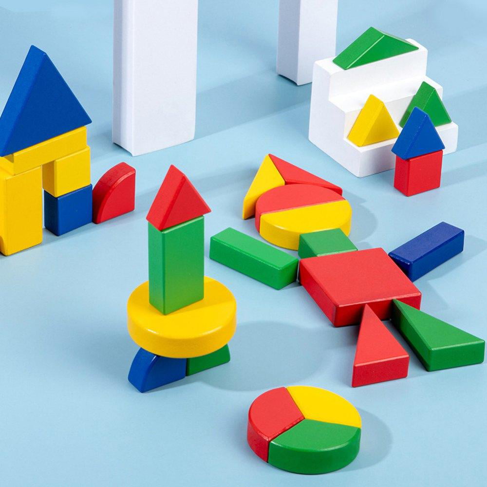 26Pcs/Set 3D Shapes Geometric Solids Wooden Math Games Toys 