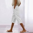 thumbnail image 2 of Zynoxe Womens Capri Pants Summer Solid Color Elastic Waist Drawstring Peasant Gauze Cropped Pants with Pockets Cotton Linen Straight Lounge Pants White 3XL, 2 of 5