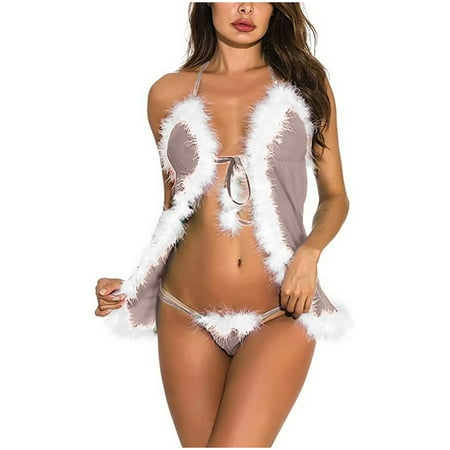 

PEONAVET Christmas Lingerie for Women Sex Red Santa Lace Babydoll Chemise V Neck Sleepwear Red