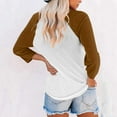 thumbnail image 6 of Htigea Women's Raglan 3/4 Sleeve Tshirt Contrast V Neck Buttons Top Casual Loose Tunic Tee Trendy College Baseball T-Shirt Brown,S, 6 of 8