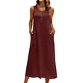thumbnail image 1 of Robe d'Été Unie pour Femmes, Sans Manches Col Rond Ligne A Longue Maxi Robe d'Été avec Poches pour Tenue Décontractée de Plage Vacances, 1 of 9
