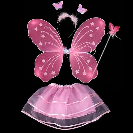 Girls Dress Up Princess Fairy Costume Set with Dress, Wings, Wand and Headband for Children Ages