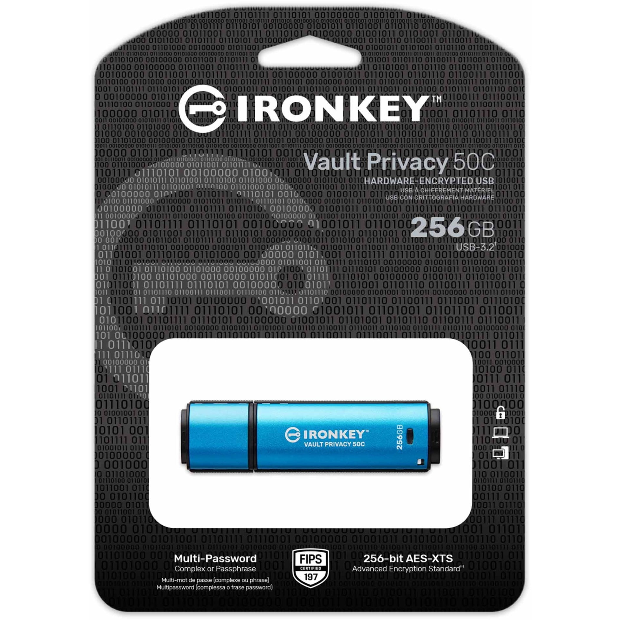 Kingston IronKey Vault Privacy 50 Series 256GB USB-C Flash Drive - Up to 230 MB/s Read