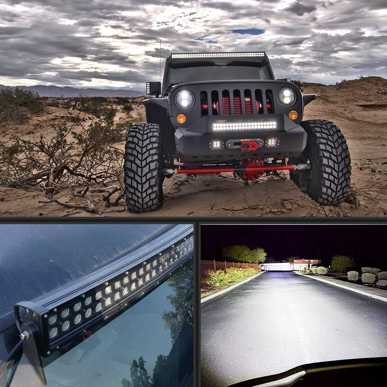 Nilight 54Inch 54 Inch 312W Curved Spot Flood Combo Bar Led Off Road Driving Light and 1PC 14AWG 12V 5Pin Rocker Switch Wiring Harness Kit-1 Lead