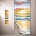 thumbnail image 2 of Stall Small Half Shower Curtain Beach Summer 36x72 Inch RV Mini Single Narrow Ocean Coastal Hawaiian Sunrise Sea Wave Seaside Scene Island Blue Cool Set Waterproof 7 Pack Hooks, 2 of 6