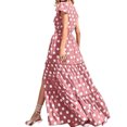 thumbnail image 5 of Dyegold Sundresses for Women Casual Beach - Wedding Guest Dresses for Women V Neck Short Sleeve Polka Dot High Split Maxi Sundresses ​A-Line Flowy Swing ​​Dress, 5 of 8