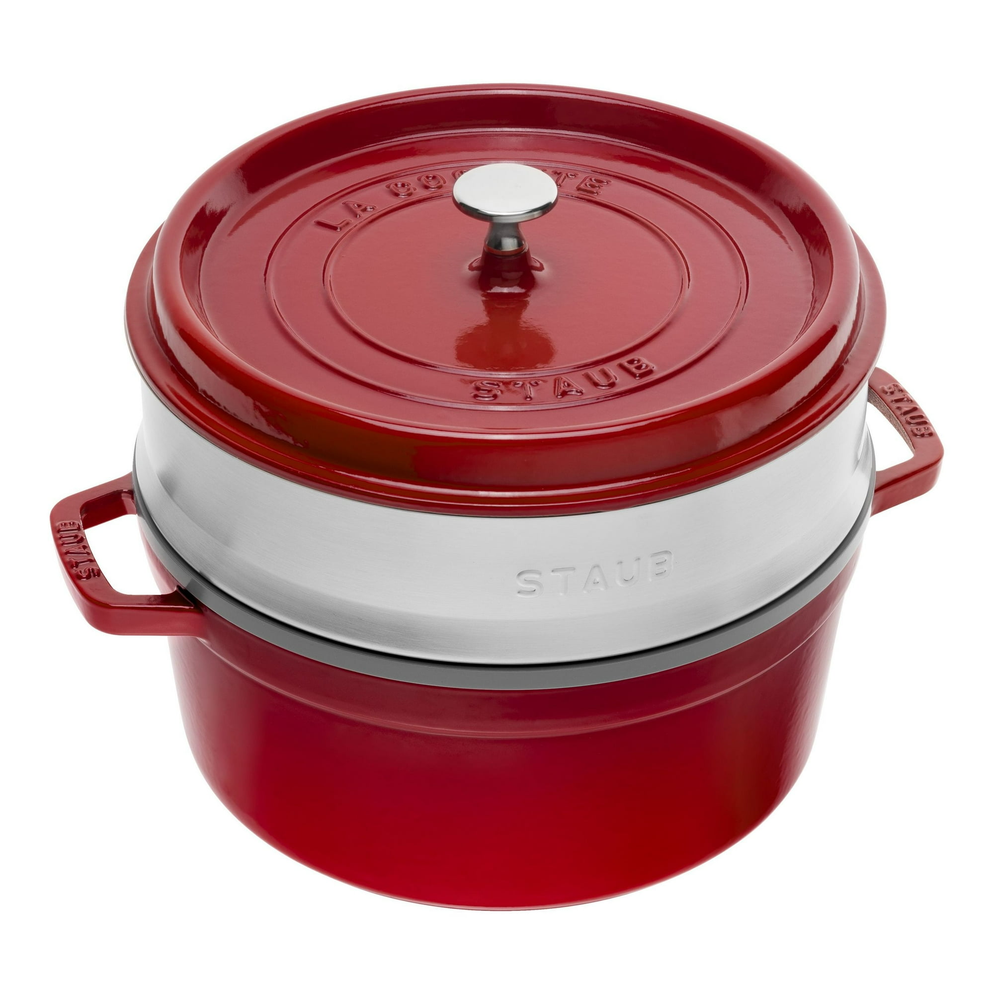 STAUB La Cocotte 5.25 L Cast Iron Round Cocotte With Steamer, Cherry