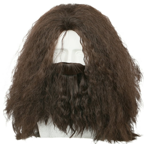 Hagrid Wig Movie Cosplay Brown Long  Curly Hair  Beard  