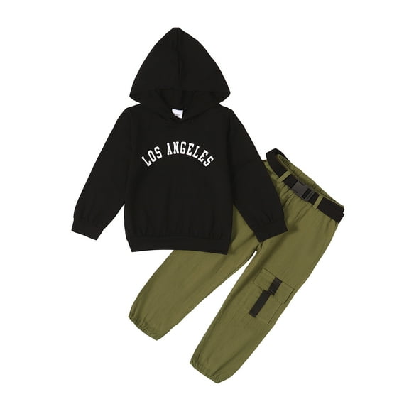 5T Baby Boys Clothes 6T Boys 2PCS Hoodie Outfits Set Letter Print Little Boys Long Sleeve Top Pants Set Black