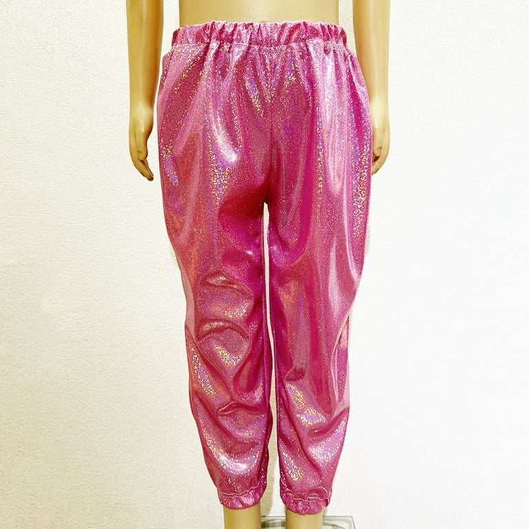 ibiyuan Girls Dance Pants Sparkly Metallic Harem Loose Fit Hop