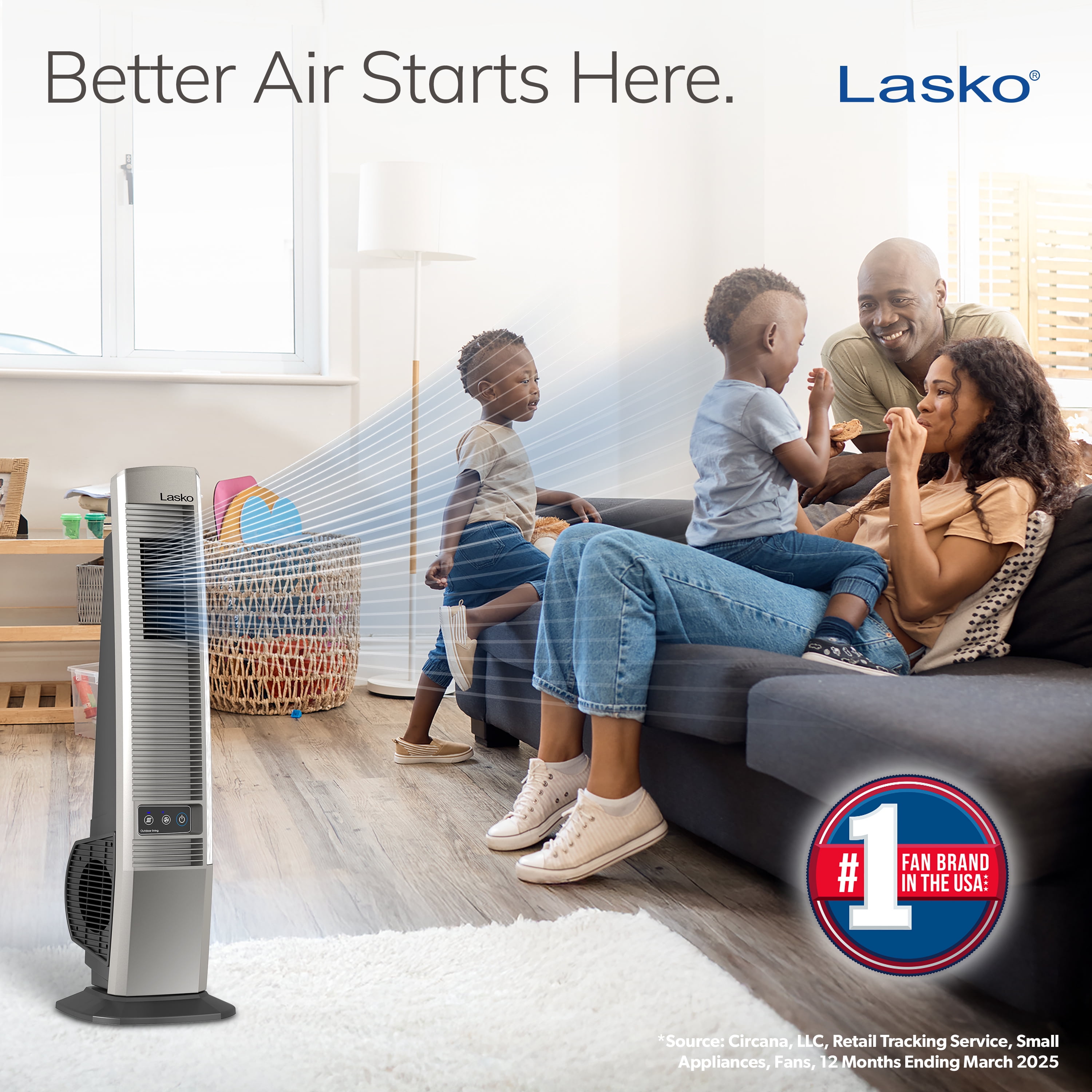 Lasko 42" 4-Speed Oscillating Tower Fan for Decks and Patios, 276 CFM, YF202