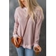 thumbnail image 3 of ABPHQTO Top rosa de mujer con cuello redondo y ribete acanalado de punto gofrado, 3 of 5