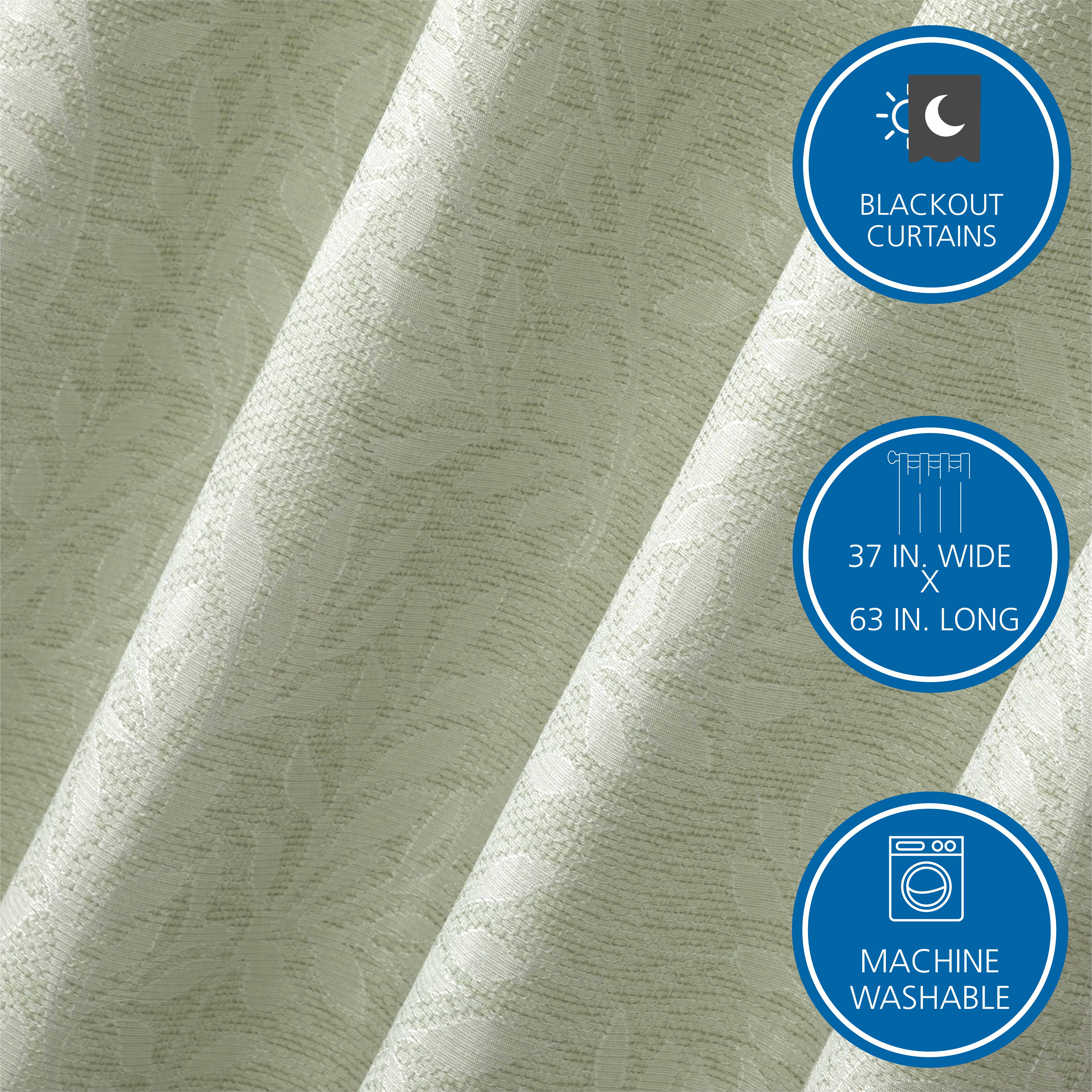 (2 pack) Mainstays Jacquard Blackout Panel Pair, Set of 2 Curtains, Green Botancial, 37" W x 63" L