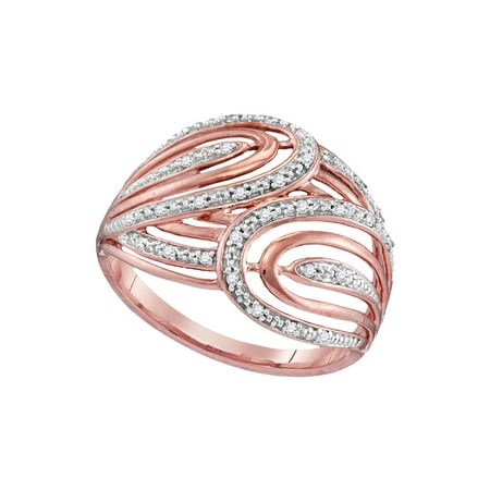 Diamond Set Crossover Ring - Size - 7 - Solid 10k Rose Gold Round White Diamond Prong Set Curved CrossOver Wedding Band OR Fashion Ring (.15 cttw)