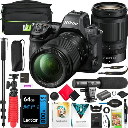 Nikon Z8 Professional Full Frame Mirrorless 8K Video & Stills Hybrid FX Camera Body with 24-200mm F4-6.3 VR Lens Kit 1695 Bundle with Deco Gear Photography Bag + Microphone + Monopod & Accessories