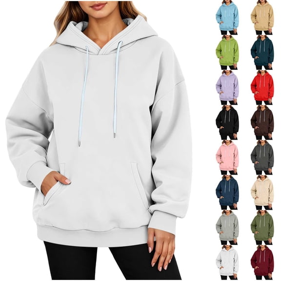 Sevevn Women's Oversized Hoodie Sweatshirt Casual Long Sleeve Pullover Hooded Sweatshirt with Kangaroo Pocket Drawstring Loose Fit Fleece Hoodie for Daily Wear White XL
