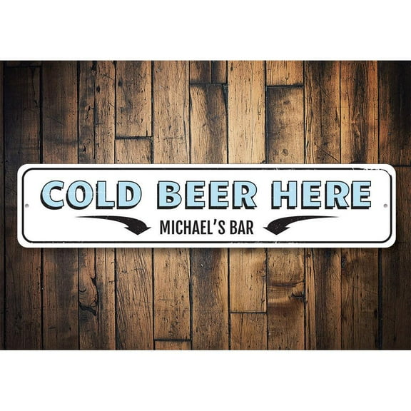 Vintage Cold Beer Here Novelty Sign, Metal Wall Decor - 4x18 inches