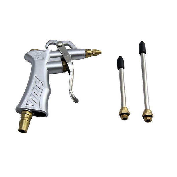 Pistola de soplado de aire industrial con boquilla de flujo de aire ajustable de latón y 2 extensiones de flujo de aire de acero, herramienta de accesorio de compresor de aire neumático Limpieza de p