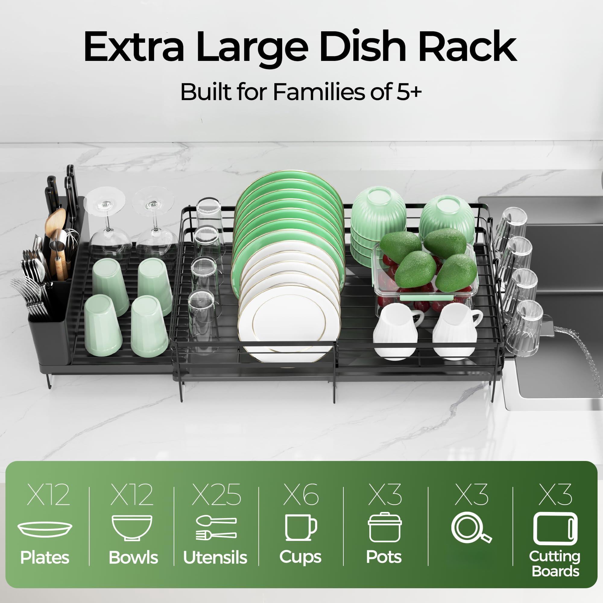 Dish Drying Rack Extendable Stainless Steel Multifunctional Drainer Black-1 Tier
