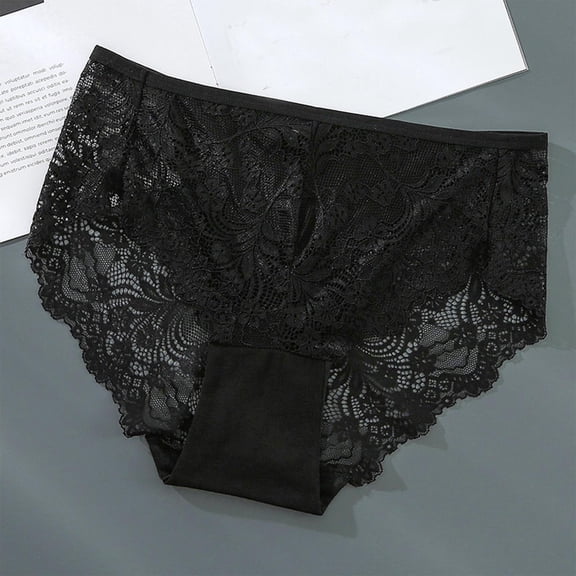 Ice Silk Underwear Women Fashion Women's Lace Solid Stretch Panties High Waist Underpants Panties Briefs Cheeky Panties Black XL