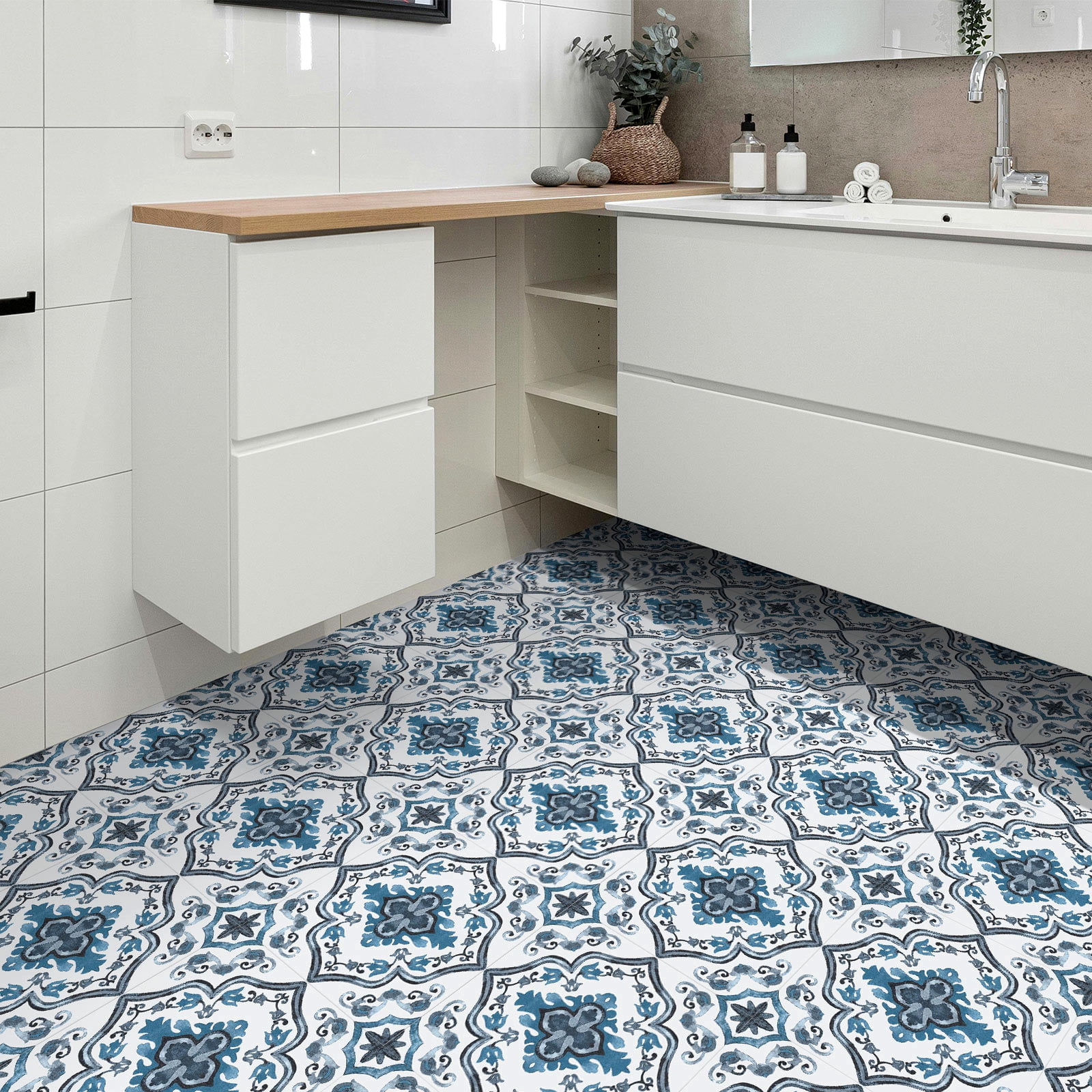 DEWOO Peel and Stick Floor Tile, Peel and Stick Flooring Self Adhesive, Waterproof Vinyl Flooring Suitable for Bathroom, Kitchen, Blue(12 x 12 In, 10PCS)
