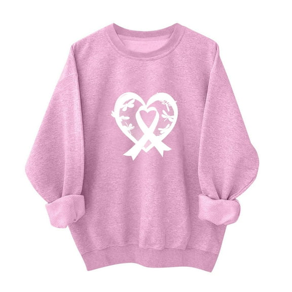 Makaor Sweatshirts for Women Breast Cancer Awareness Crew Neck Tops Fleece Long Sleeve Pullover Graphic Clothes