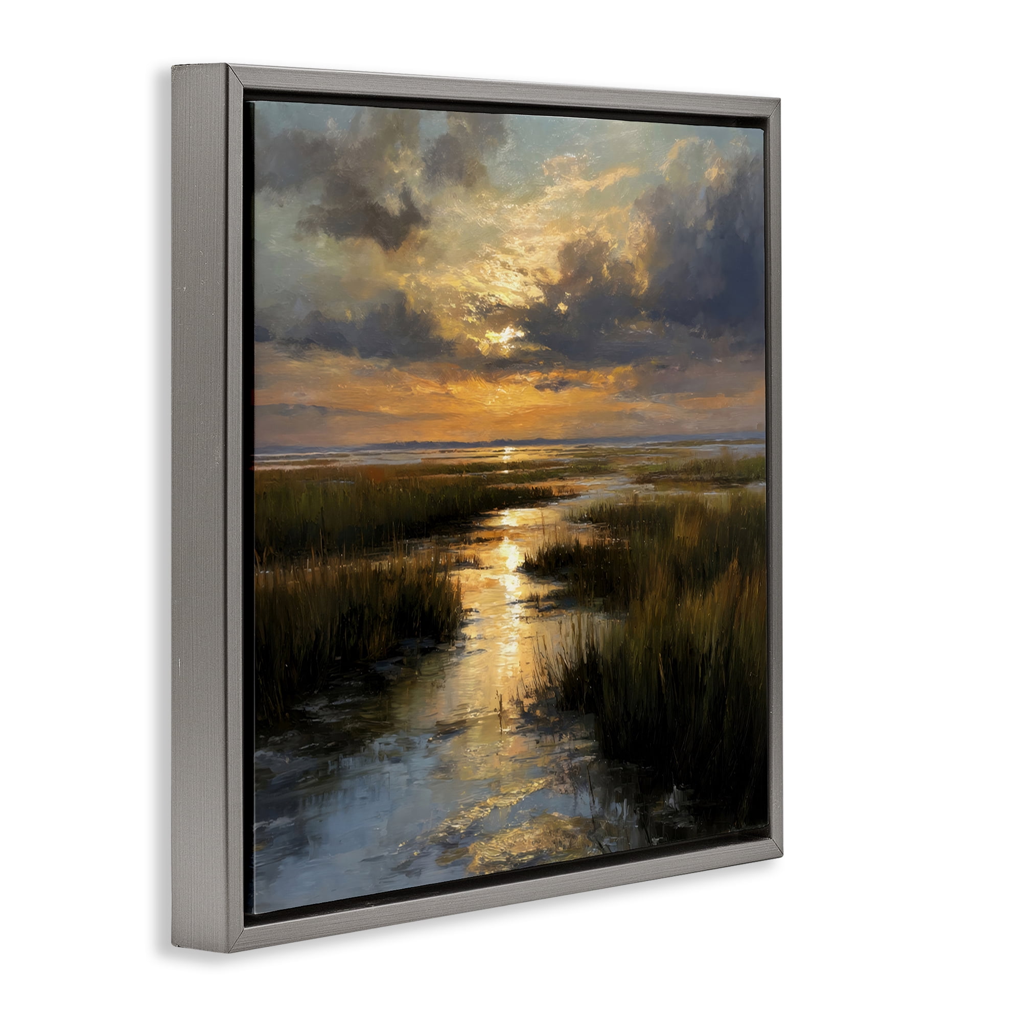 Stupell Industries Sunset Over Marshland Gray Framed Floater Canvas Wall Art, design by Petal Prints Design