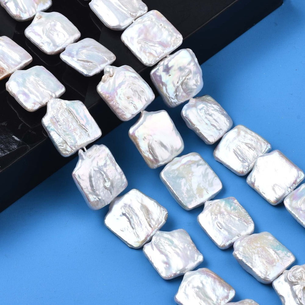 1Strand Natural Keshi Pearl Beads Strands Cultured Freshwater Pearl Square Lavender 16.5~32x16~22.5x3.5~9mm Hole: 0.7mm about 15~20pcs/strand 15.39 inch~15.87 inch(39.1~40.3cm)