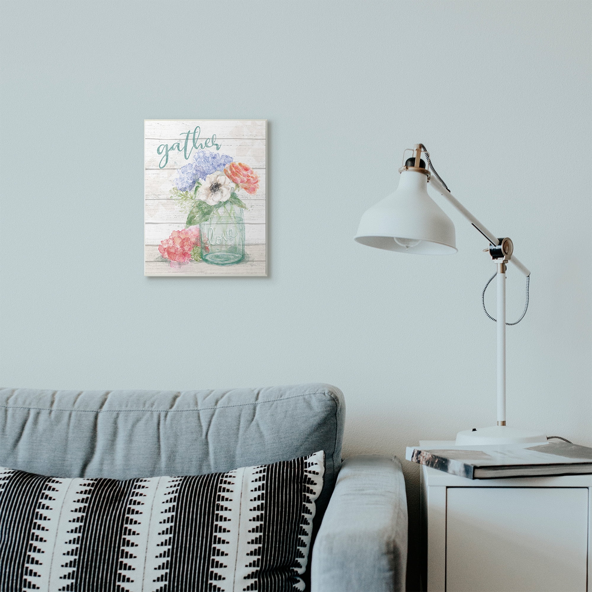 Gather Love Flower Jar Rustic Wood Textured Word Design 10 in x 15 in Framed Painting Art Prints, by Stupell Home Décor