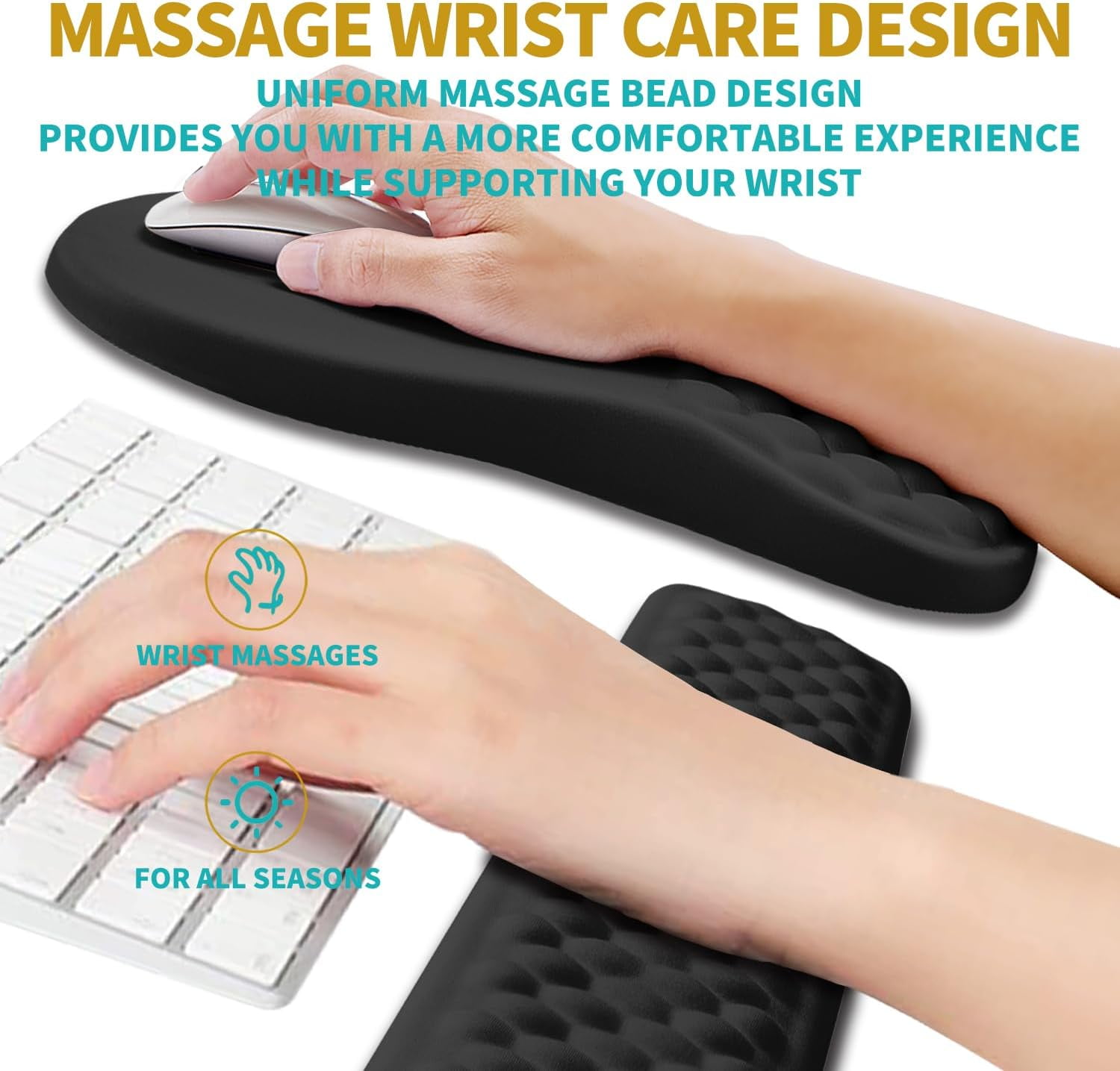 2 in 1 Ergonomic Mouse Pad Wrist Support & Wrist Rest for Computer Keyboard Set, with Relieve Carpal Tunnel Pain Massage Bulge and Full Memory Gel Design (2In1 Set, Pink)