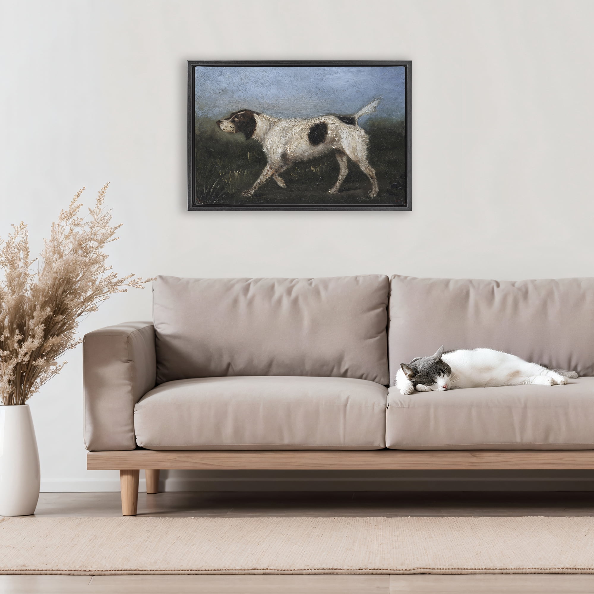 Stupell Industries Alert Hunting Dog in Field Black Framed Floater Canvas Wall Art, design by Arlington Prints