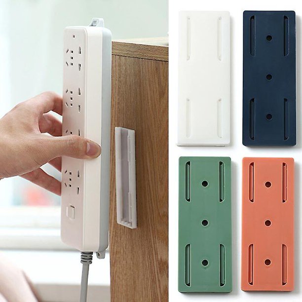 4pcs Socket Holder Plug Fixer Wall-mounted Power Strip Holders Sticker Punch zhangyuxiang LED