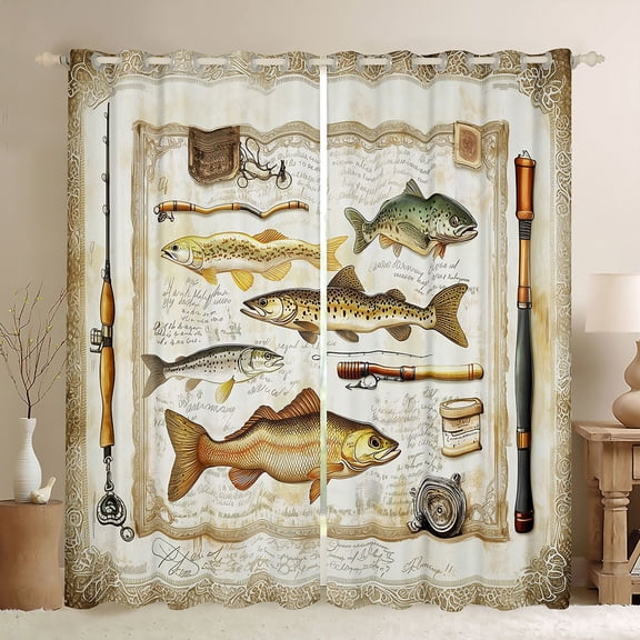 Castle Fairy Fishing Black Out Curtains,Big Bass Fish Curtains Pack of 2 (42x63 Each)