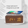 thumbnail image 2 of Reloj despertador digital, reloj despertador digital con carga inalámbrica, reloj despertador digital LED con puerto de carga USB/temperatura (marrón), 2 of 5