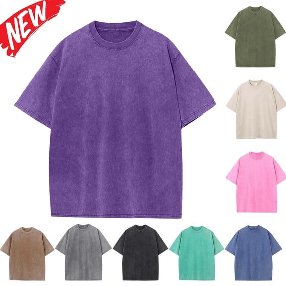 Tqyyweavej Plus Size Shirts for Men Distressed Vintage Crew Neck Tshirts Solid Color Baggy Short Sleeve Cotton Tops for Running