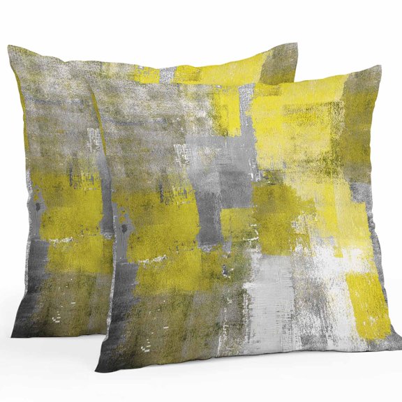 Yellow Grey Throw Pillow Covers 16x16 Inch Set of 2, Abstract Art Oil Painting Modern Geometric Waterproof Outdoor Pillow Covers, Decorative Cushion Pillowcases for Couch, Sofa, Bed, Garden, Patio