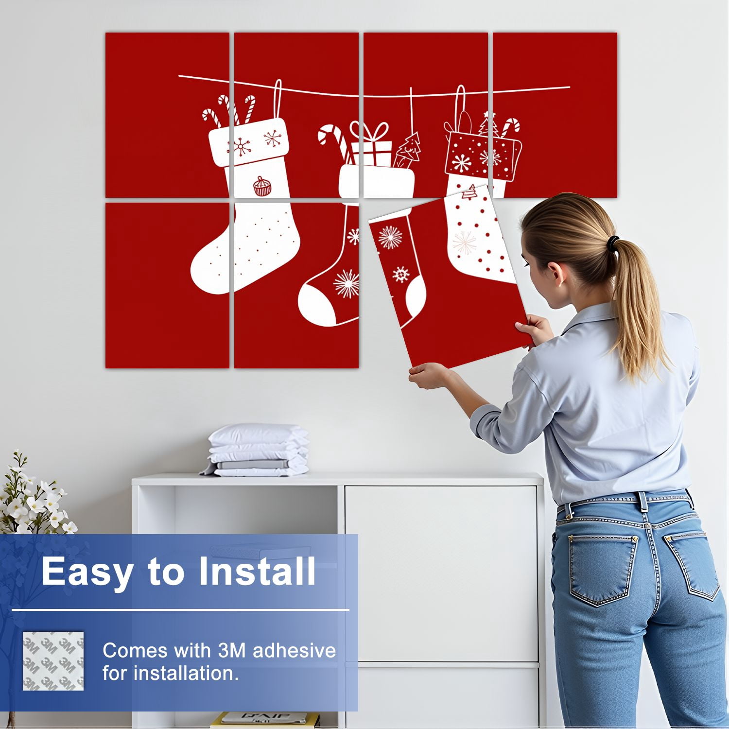 8 Pack Art Acoustic Panels Sound Absorbing Christmas Stockings Festive Decorative Soundproof Wall Panels Self Adhesive for Nursery Game Room Bedroom 48"x32"