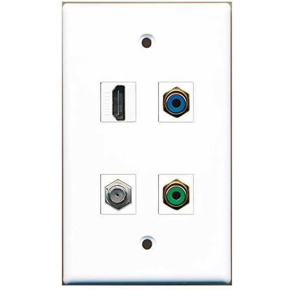 RiteAV - 1 Port HDMI 1 Port RCA Green 1 Port RCA Blue 1 Port Coax Cable TV- F-Type Wall Plate