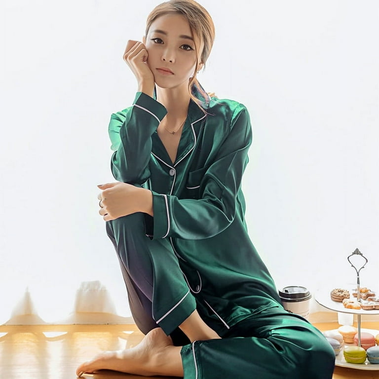 PIKADINGNIS Long Sleeve Silk Pajamas Spring Autumn Women Pajama Sets Print Cute Sleepwear Pyjamas 3XL 4XL 5XL 85kg Nightwear