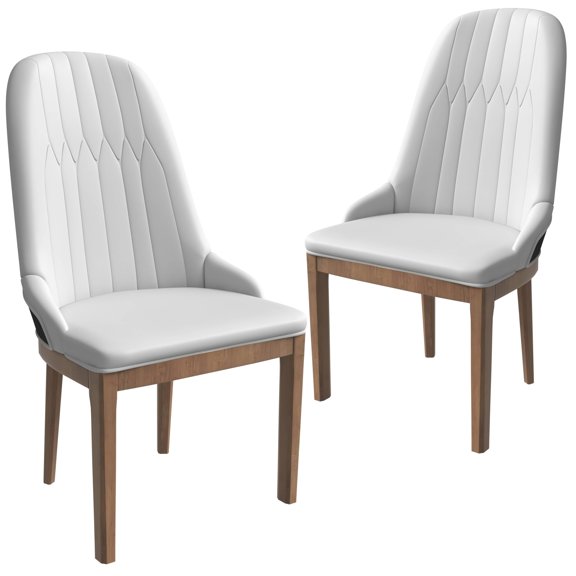 LeisureMod Modern Dining Chair Upholstered Leather with Rubberwood Legs Minimalist Armless Accent Chair Contemporary Side Chair for Dining, Living, and Kitchen Verisma Series Set of 2