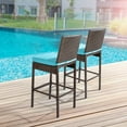 thumbnail image 2 of Outdoor Bar Stools Set of 2 Wicker Counter Height Bar Stools Patio Chairs Bar Height Patio Stools & Bar Chairs with Footrest Armrest Cushion Blue All Weather Rattan for Garden Pool Lawn Backyard, 2 of 7