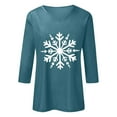 thumbnail image 3 of Womens Fashion Tees Tops 3/4 Sleeve Summer Snowflake Print V Neck Tunic Basic Slim Undershirts, 3 of 3