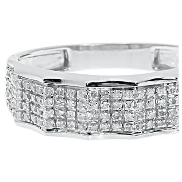Men's 6.5mm 4 Row Pave Diamond Wedding Fashion Band Ring in 10k White Gold (0.35 ct)