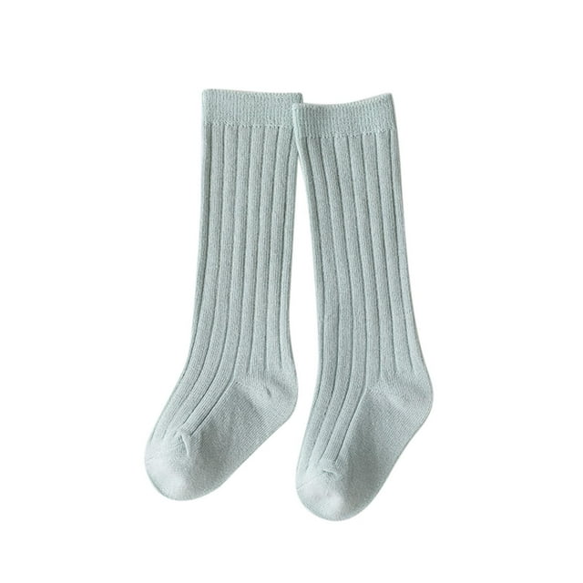 FAOWME Baby Toddler Girls MIddle Socks 1 Pack Bow Ribbed Long Stockings Ruffled Socks School Leggings Light Blue 5-8 Years