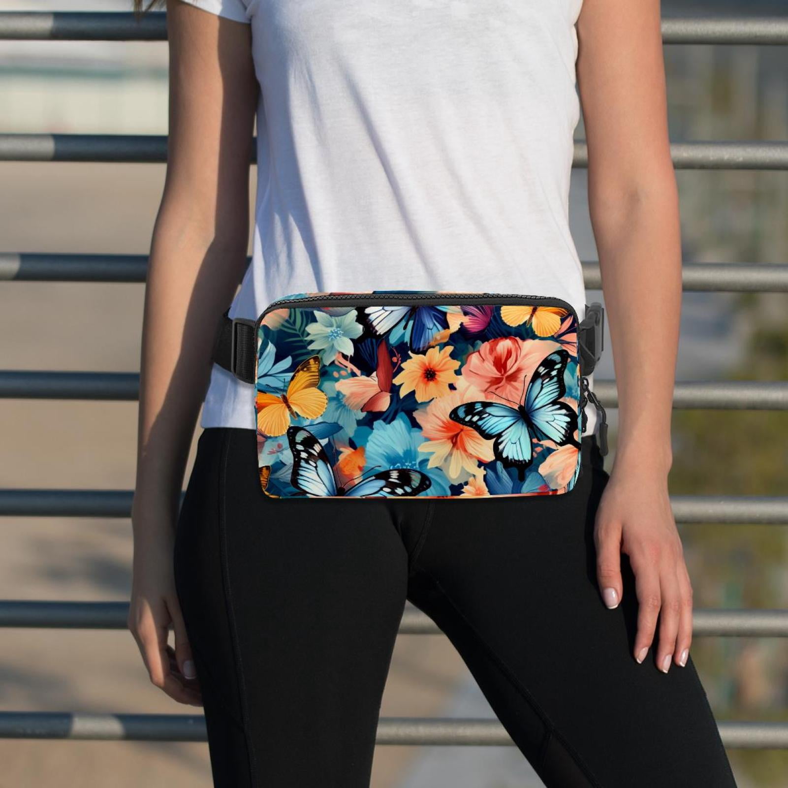 Butterfly Adjustable Lightweight Fanny Pack with Extension Strap - Unisex Belt Bag and Crossbody Bag