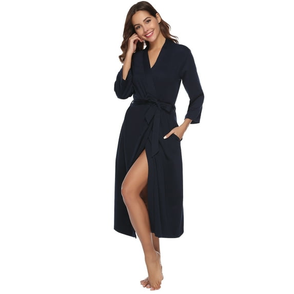 Doaraha Cotton Robe Women Lightweight Spa Shower Night Bathrobe Long Sleeve Knit Soft Kimono Sleepwear Ladies Loungewear