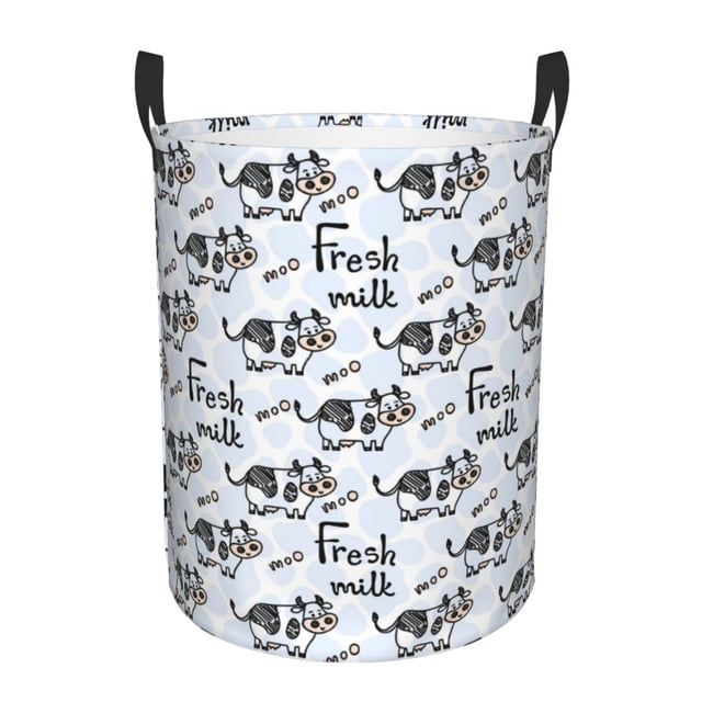 Balery Cow With Fresh Milk Cesta de ropa redonda con asas, impermeable, independiente, para ropa, juguetes, dormitorio y familia-Small